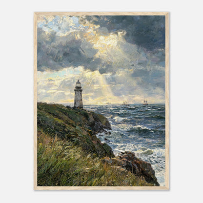 Coastal Lighthouse at Stormy Sunset Impressionist Art Print