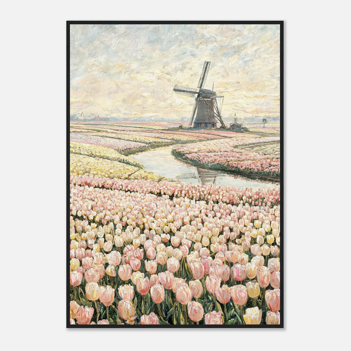 Dutch Tulip Fields & Windmill Impressionist Art Print