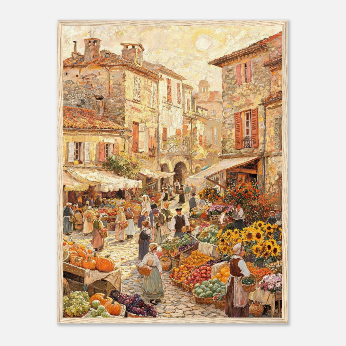 Autumn European Village Market Impressionist Art Print