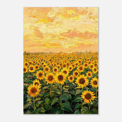 Golden Sunflower Field at Sunset Impressionist Art Print