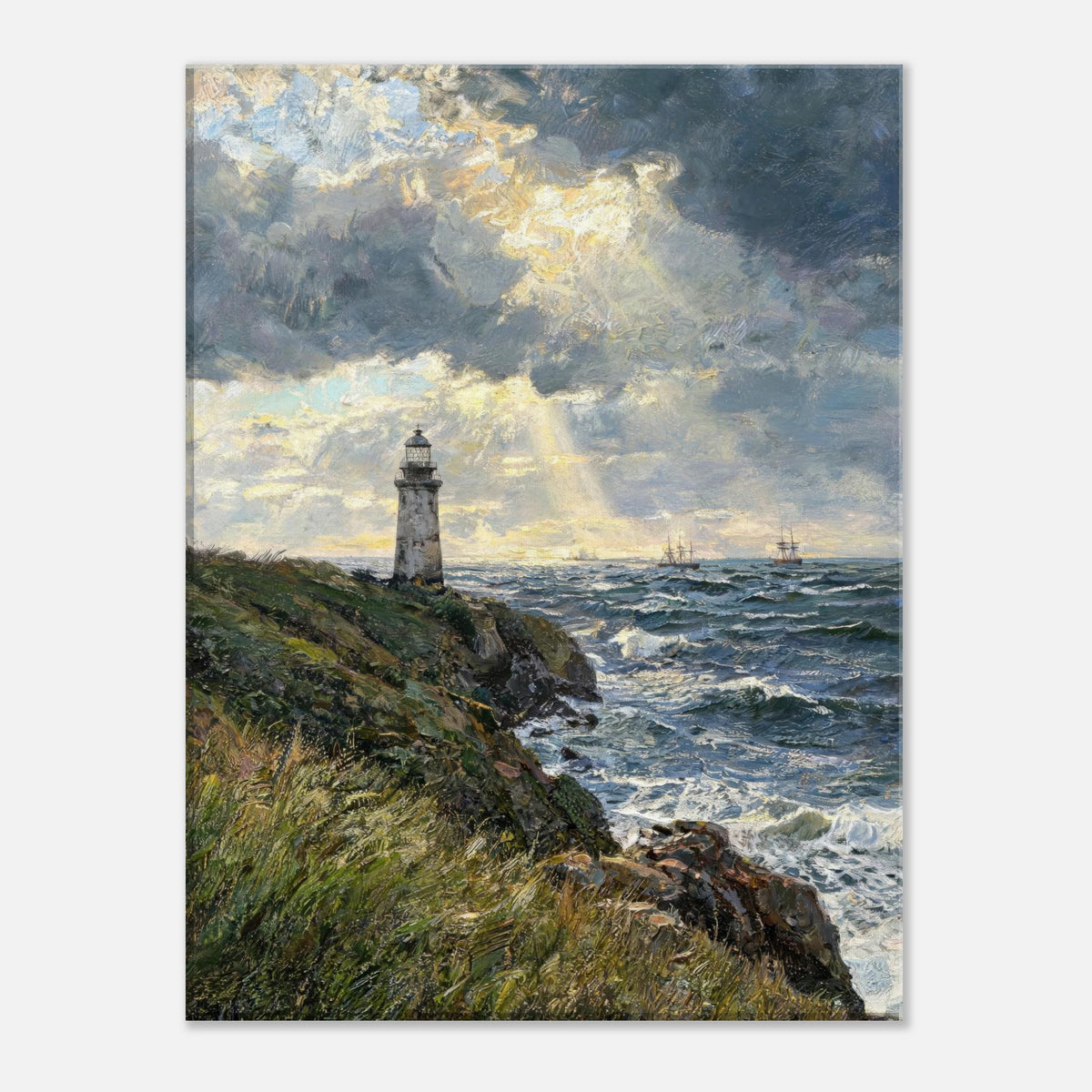 Coastal Lighthouse at Stormy Sunset Impressionist Art Print