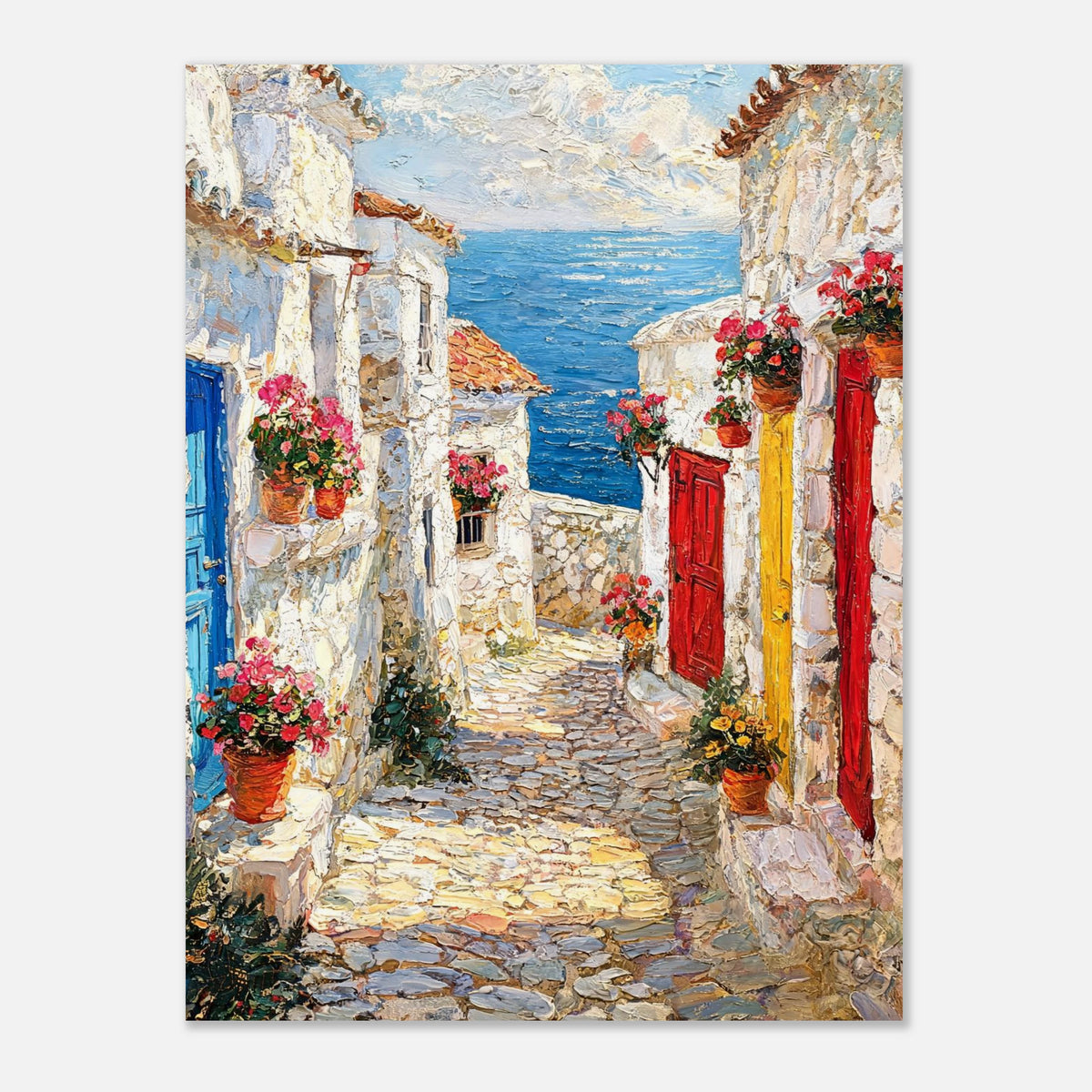 Mediterranean Coastal Village Alley Sea View Impressionist Art Print