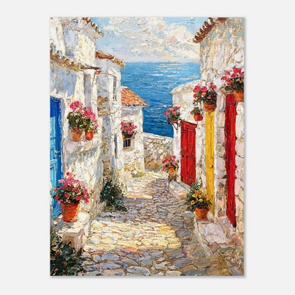 Mediterranean Coastal Village Alley Sea View Impressionist Art Print