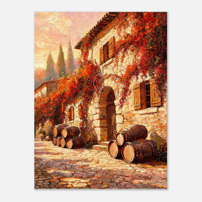Autumn European Winery Wine Barrels Impressionist Art Print