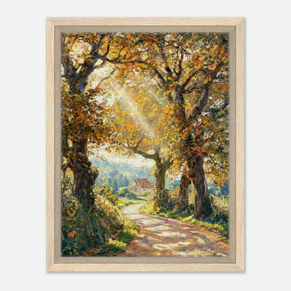 Sunlit Autumn Forest Path Impressionist Art Print