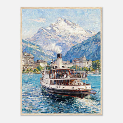 Vintage Steamboat on Alpine Lake Impressionist Art Print