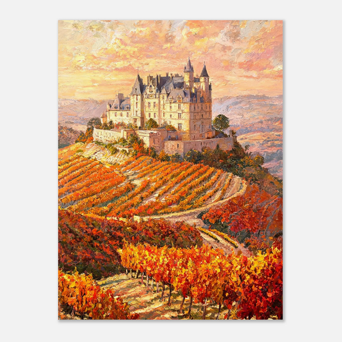 Autumn French Castle Vineyard Impressionist Art Print