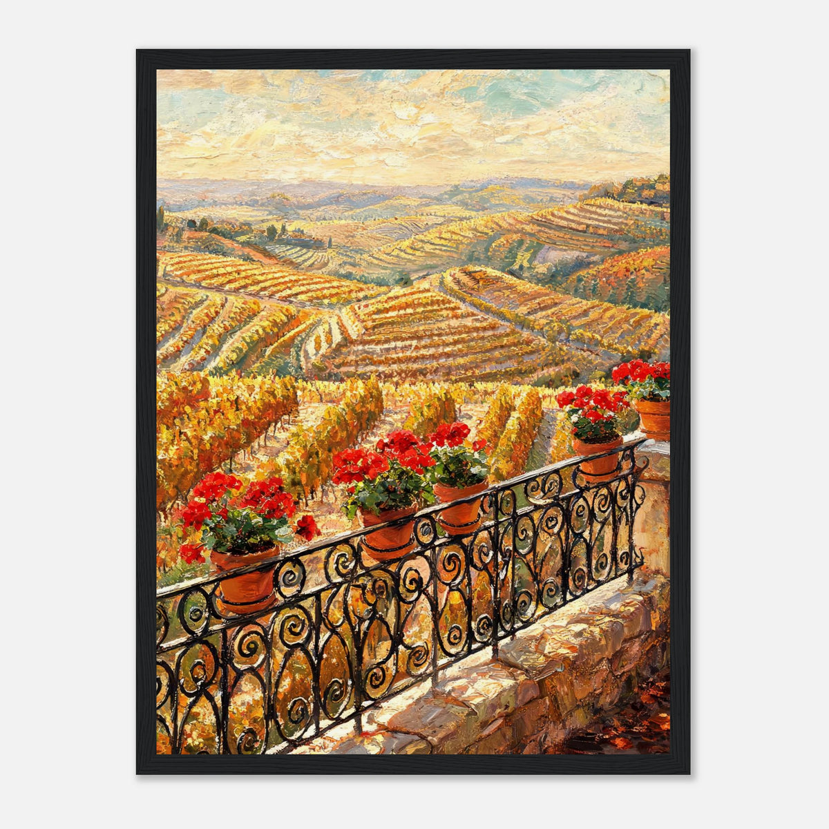 Tuscan Terrace Autumn Vineyard View Impressionist Art Print