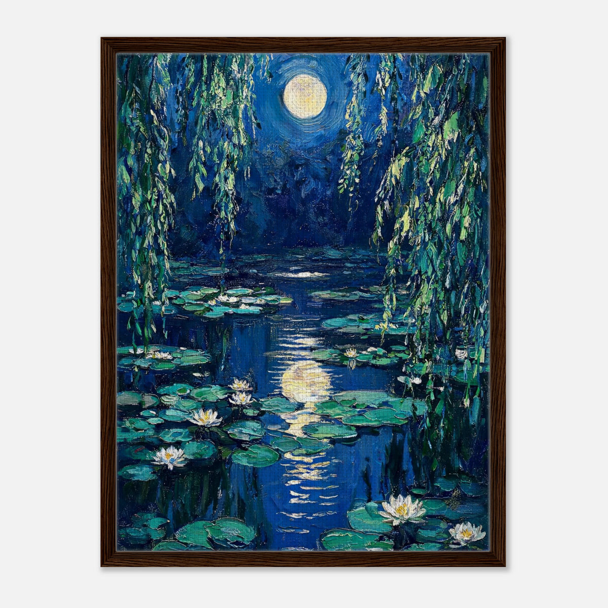 Moonlit Water Lilies Pond Impressionist Art Print