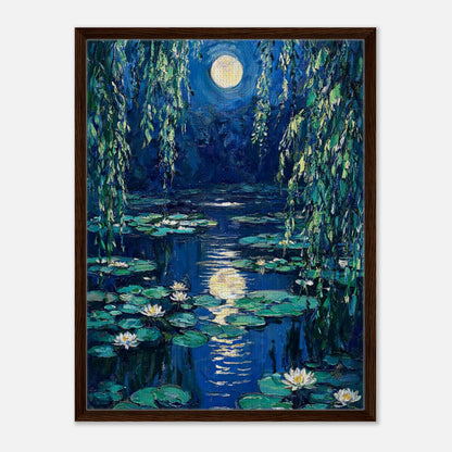 Moonlit Water Lilies Pond Impressionist Art Print