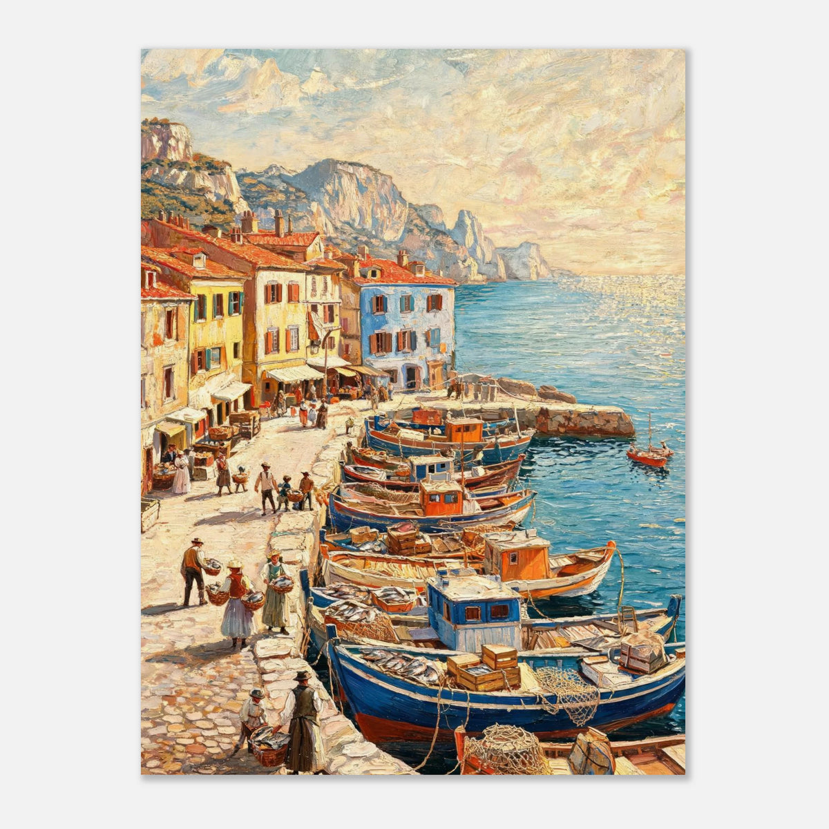 Mediterranean Fishing Harbor Impressionist Art Print