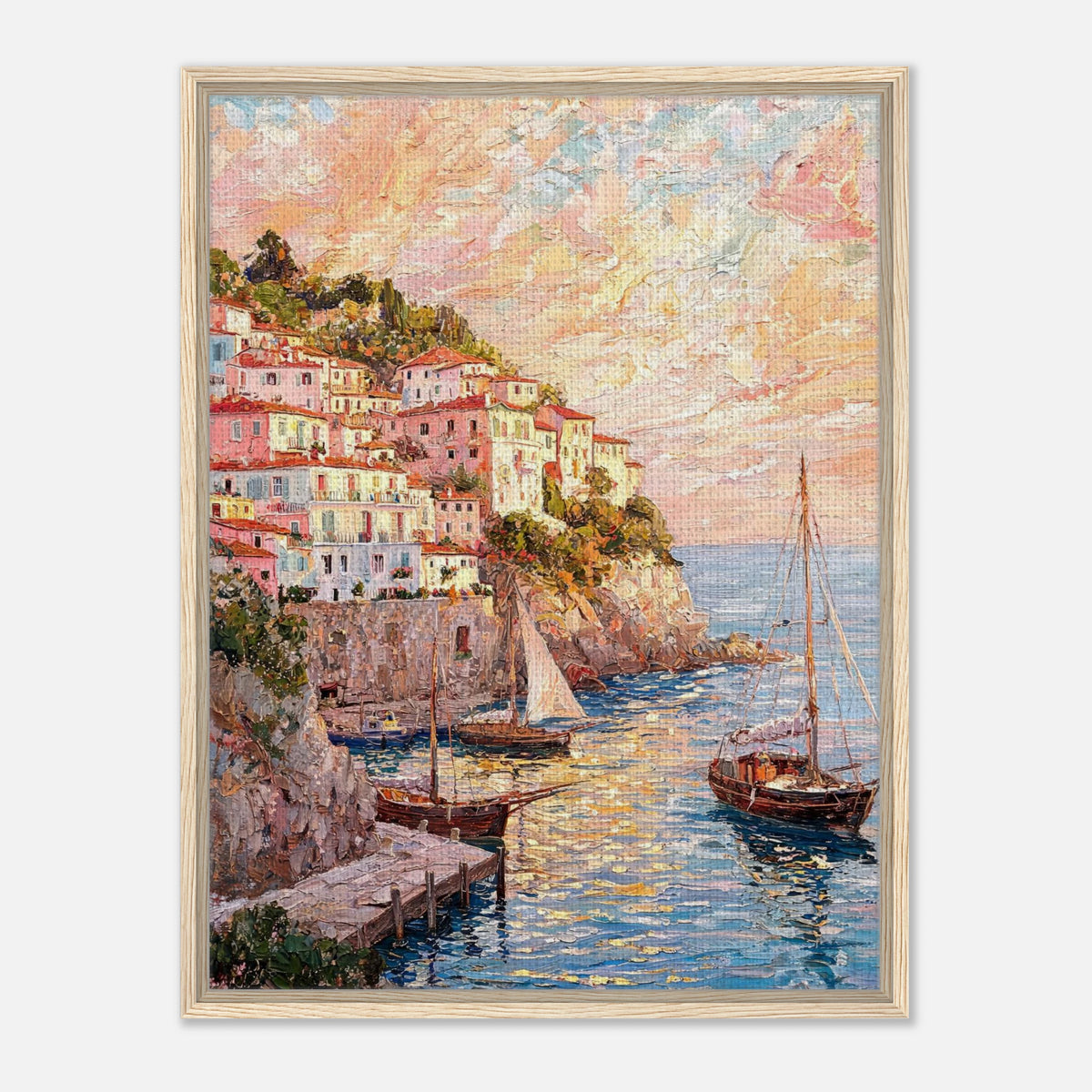 Amalfi Coast Sunset Village Impressionist Art Print