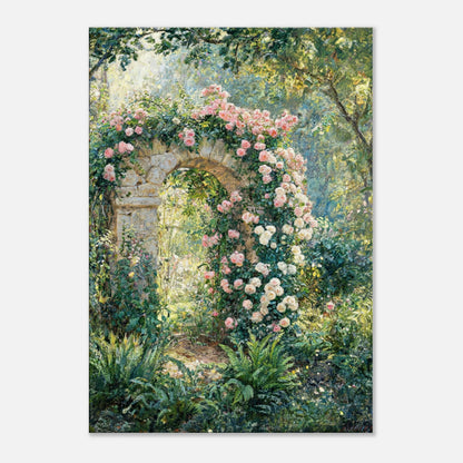 Rose-Covered Stone Arch & Sunlit Garden Impressionist Art Print