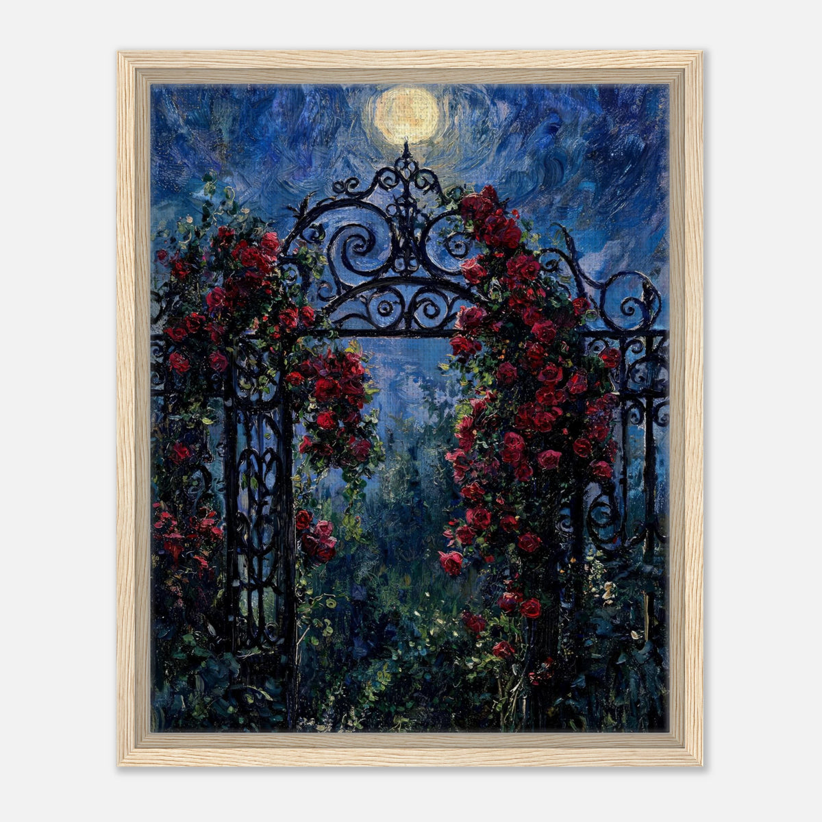 Moonlit Rose Arch Garden Impressionist Art Print