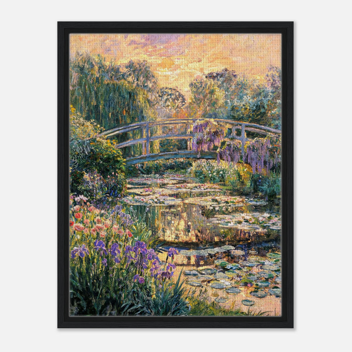 Golden Sunset Japanese Bridge Impressionist Art Print