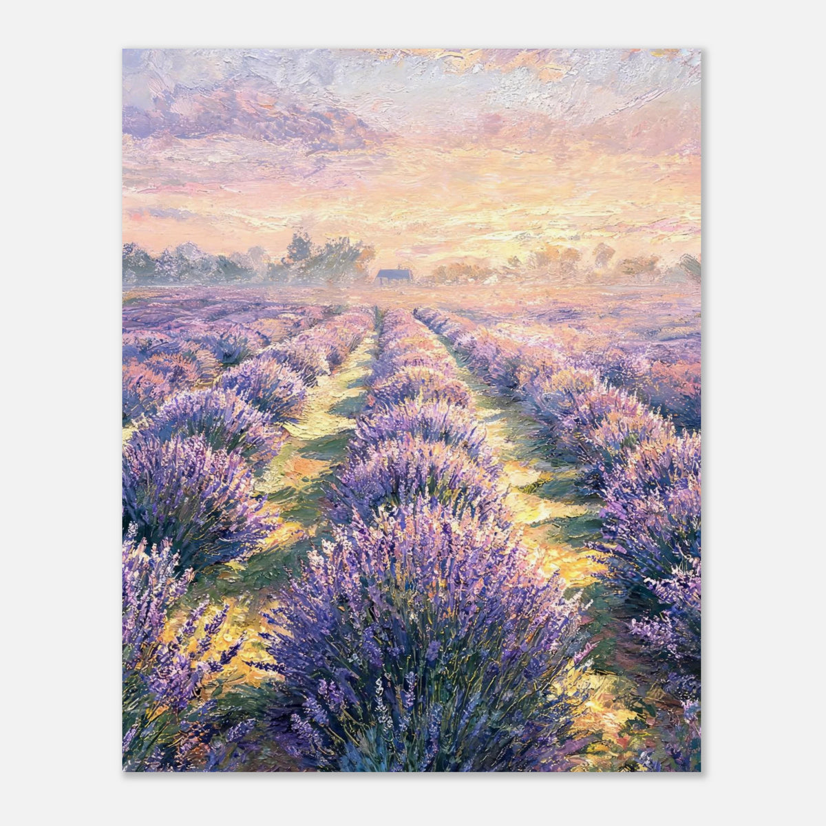 Provence Lavender Field at Sunset Impressionist Art Print