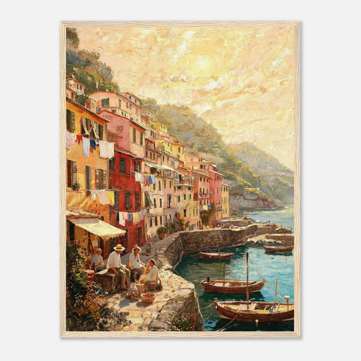 Sunlit Mediterranean Coastal Village Impressionist Art Print