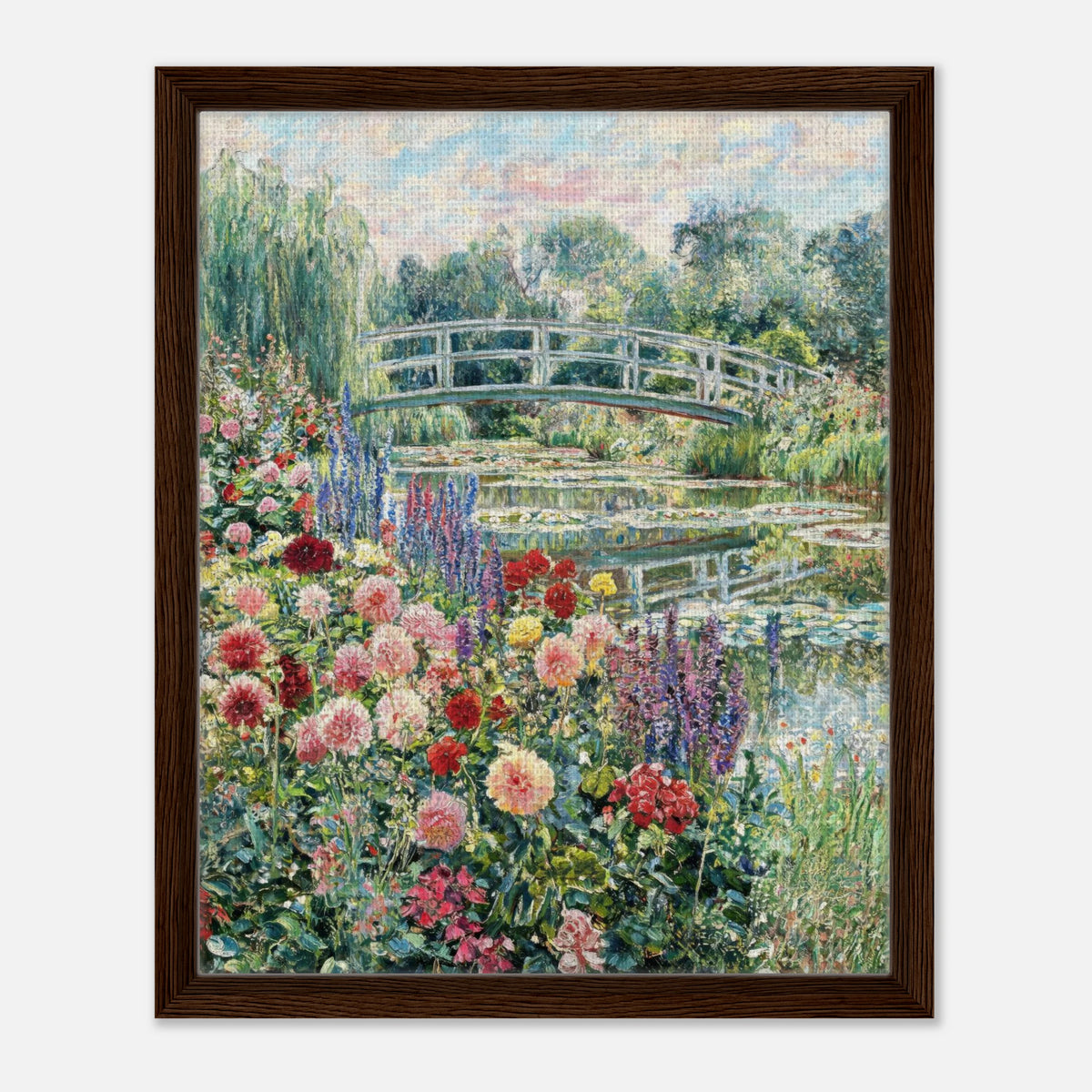 Blooming Summer Garden & Japanese Bridge Impressionist Art Print