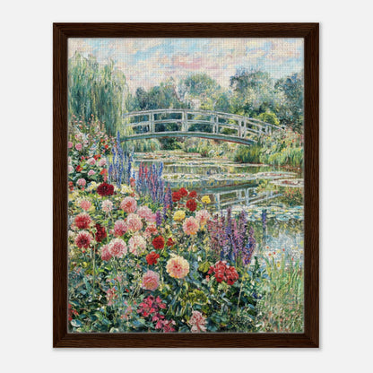Blooming Summer Garden & Japanese Bridge Impressionist Art Print