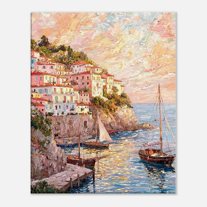 Amalfi Coast Sunset Village Impressionist Art Print