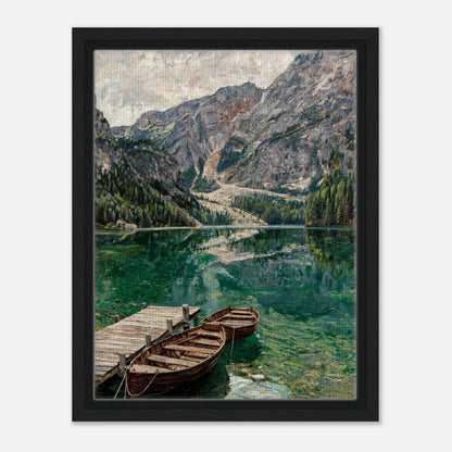 Wooden Boats on Alpine Lake Impressionist Art Print