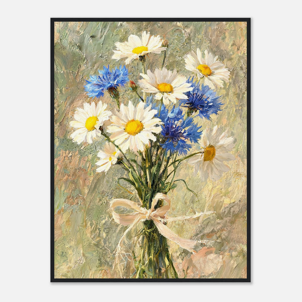 Wild Daisy & Blue Cornflower Bouquet Impressionist Art Print