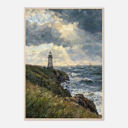 Coastal Lighthouse at Stormy Sunset Impressionist Art Print