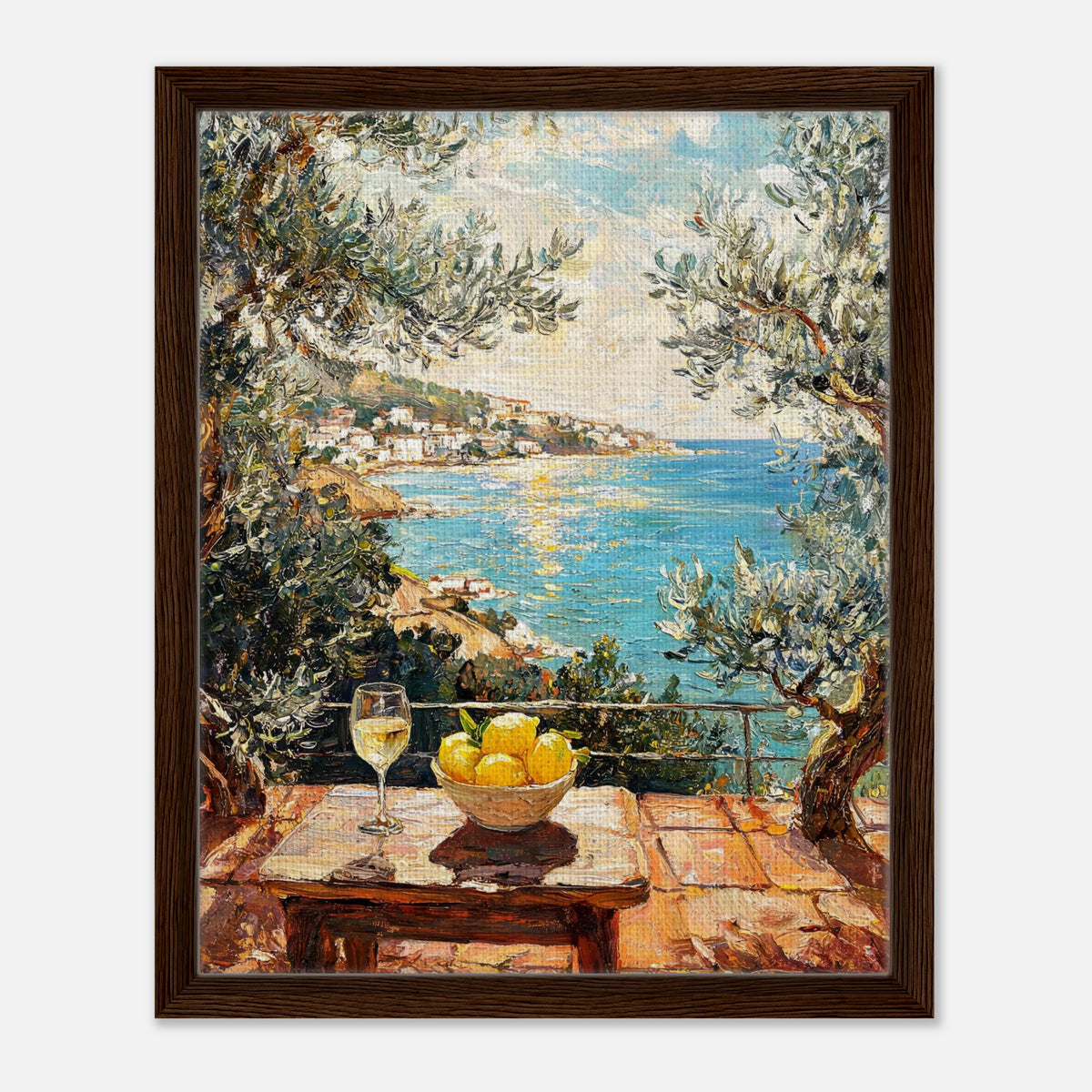 Mediterranean Terrace Lemons Sea View Impressionist Art Print