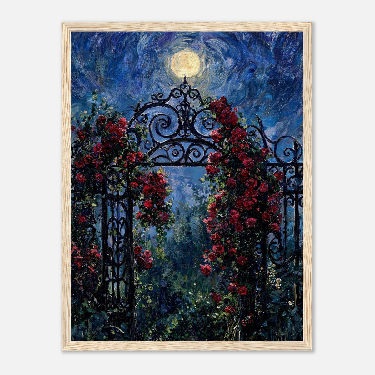 Moonlit Rose Arch Garden Impressionist Art Print