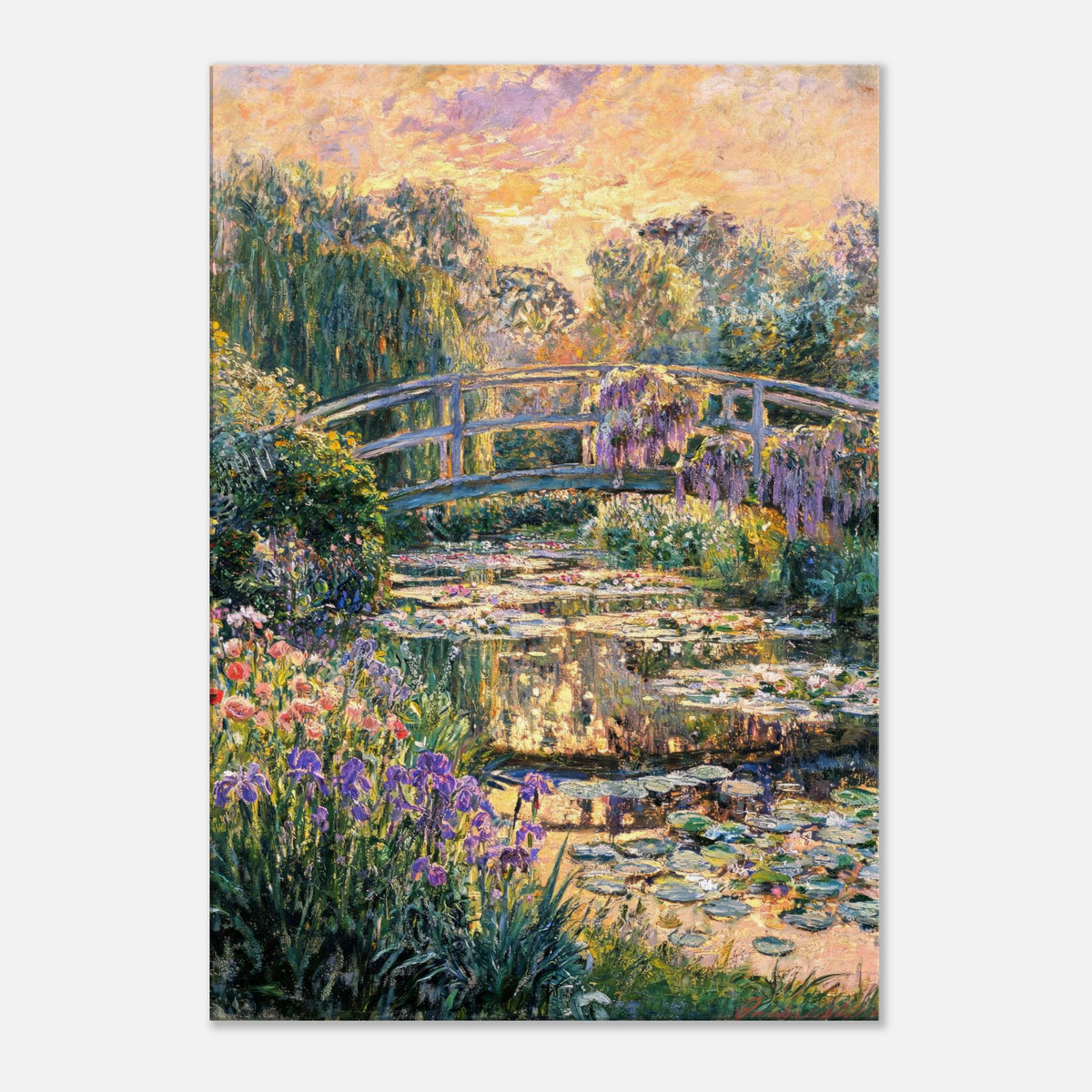 Golden Sunset Japanese Bridge Impressionist Art Print