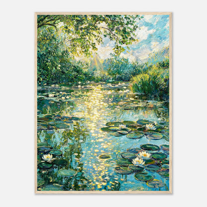 Sunlit Water Lilies & Shimmering Pond Impressionist Art Print