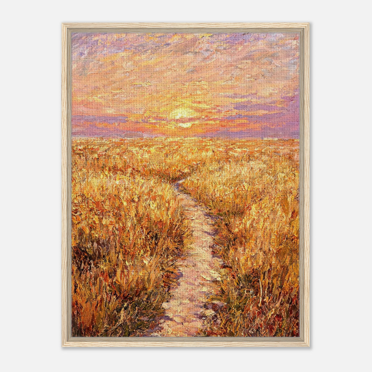 Golden Meadow at Sunset Impressionist Art Print