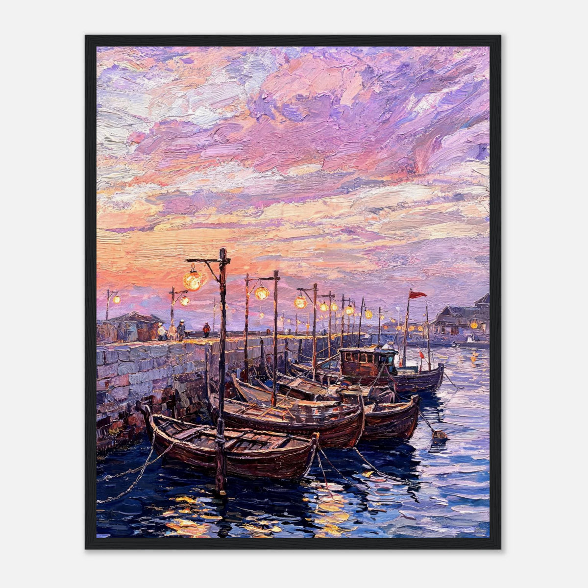 Framed Mediterranean Harbor at Twilight Art Print