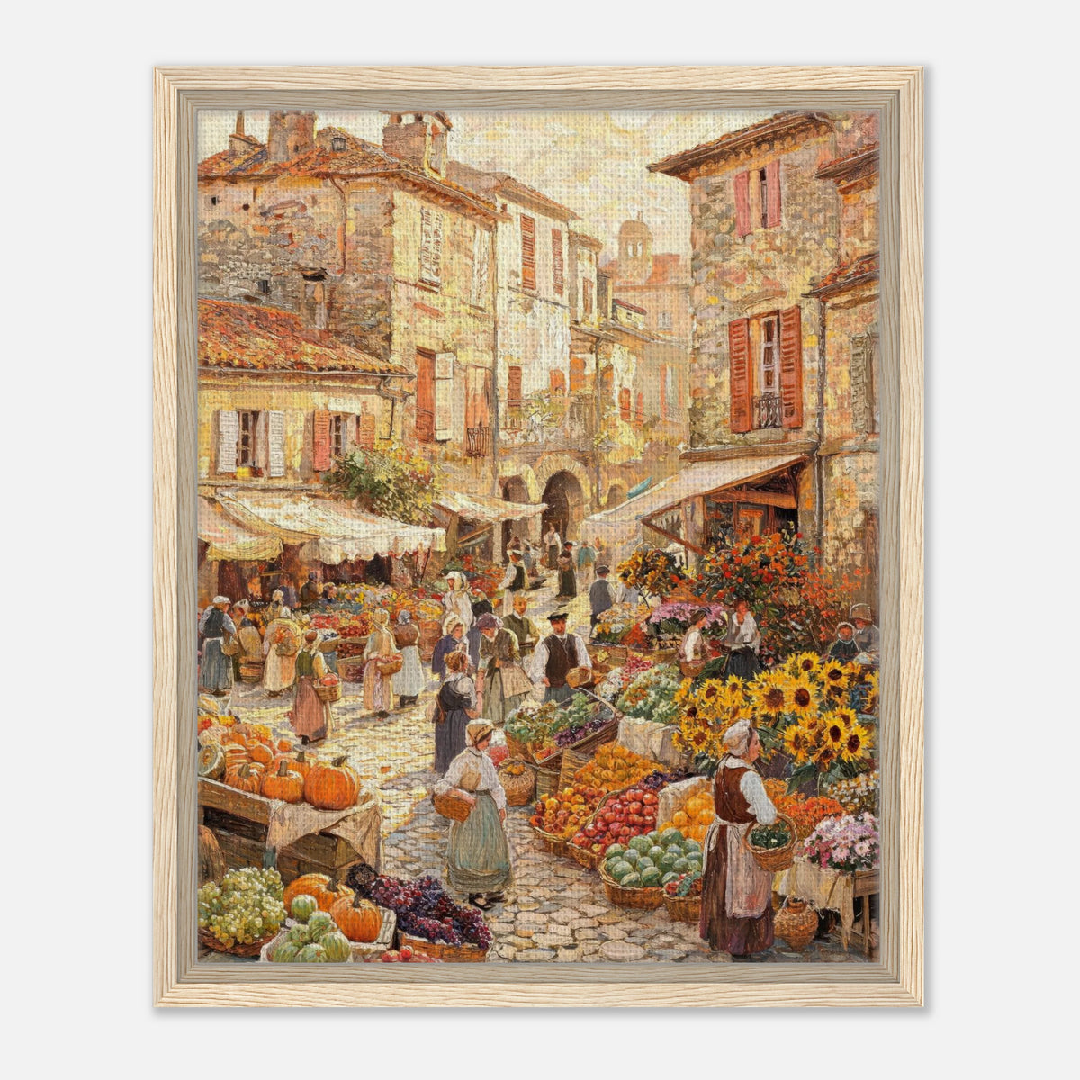 Autumn European Village Market Impressionist Art Print