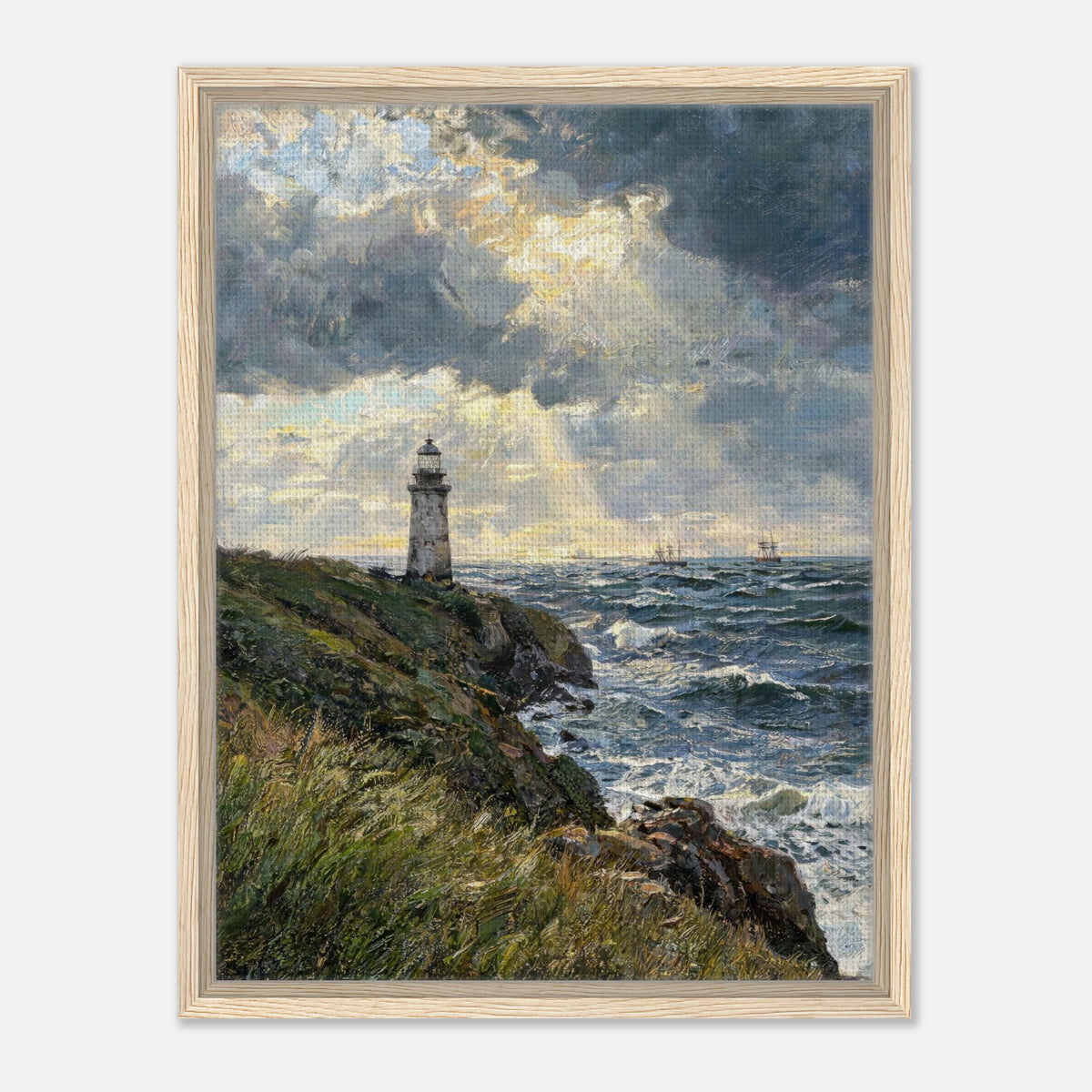 Coastal Lighthouse at Stormy Sunset Impressionist Art Print