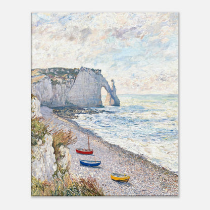 Coastal Cliff & Colorful Boats Impressionist Art Print