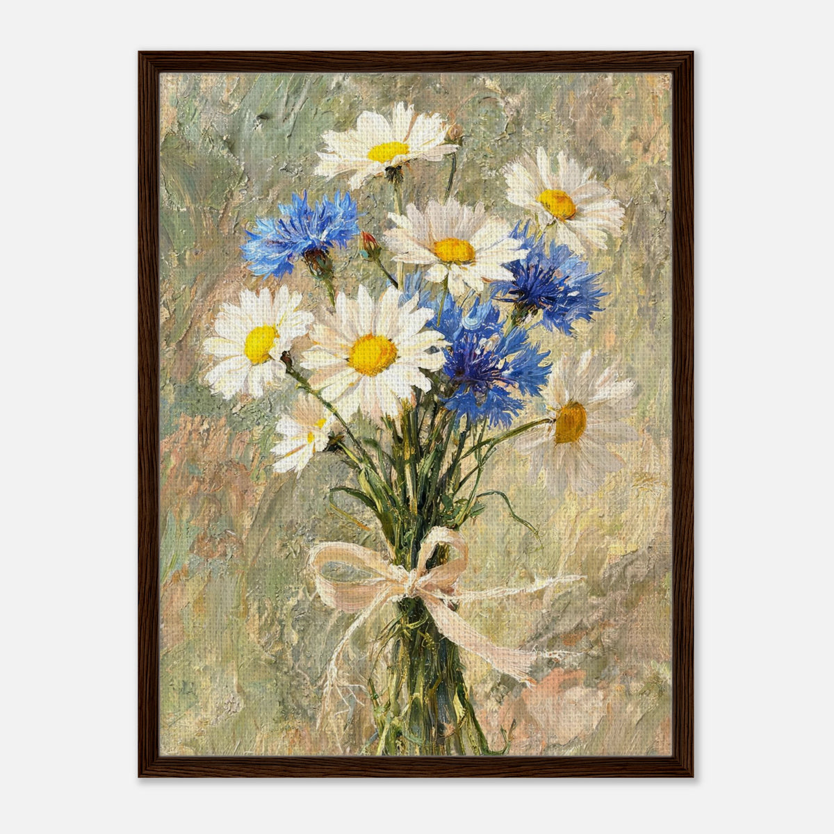 Wild Daisy & Blue Cornflower Bouquet Impressionist Art Print