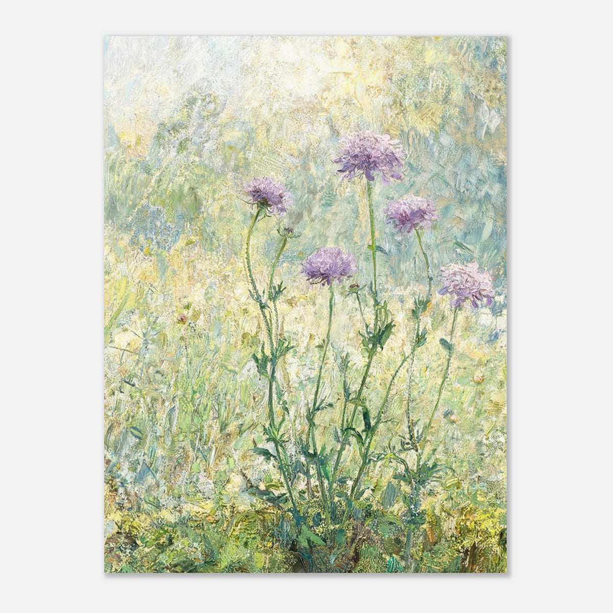 Wild Purple Blossoms in Sunlit Meadow Impressionist Art Print