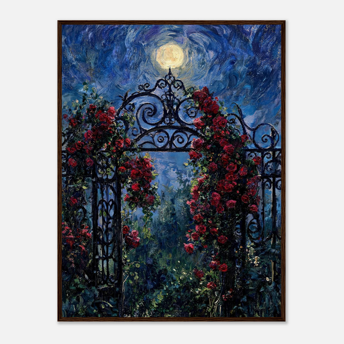 Moonlit Rose Arch Garden Impressionist Art Print
