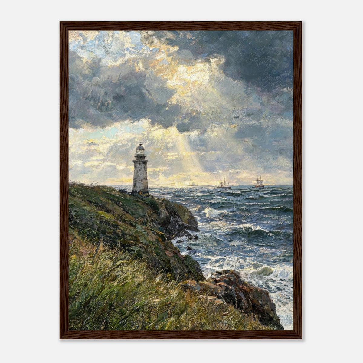 Coastal Lighthouse at Stormy Sunset Impressionist Art Print