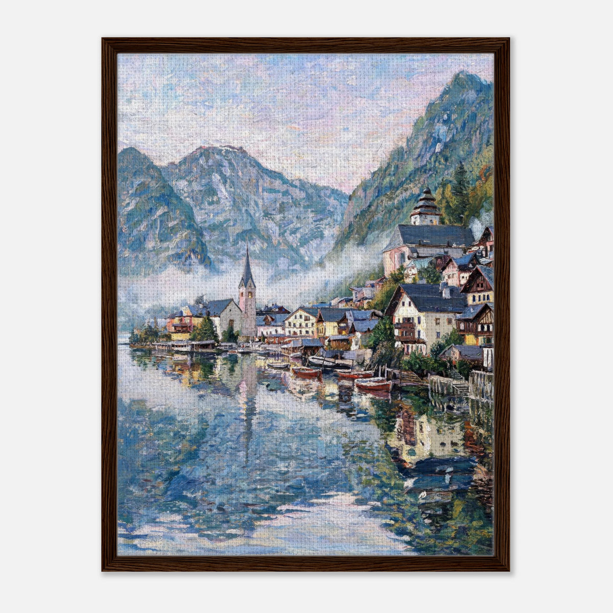 Alpine Lakeside Village Impressionist Art Print