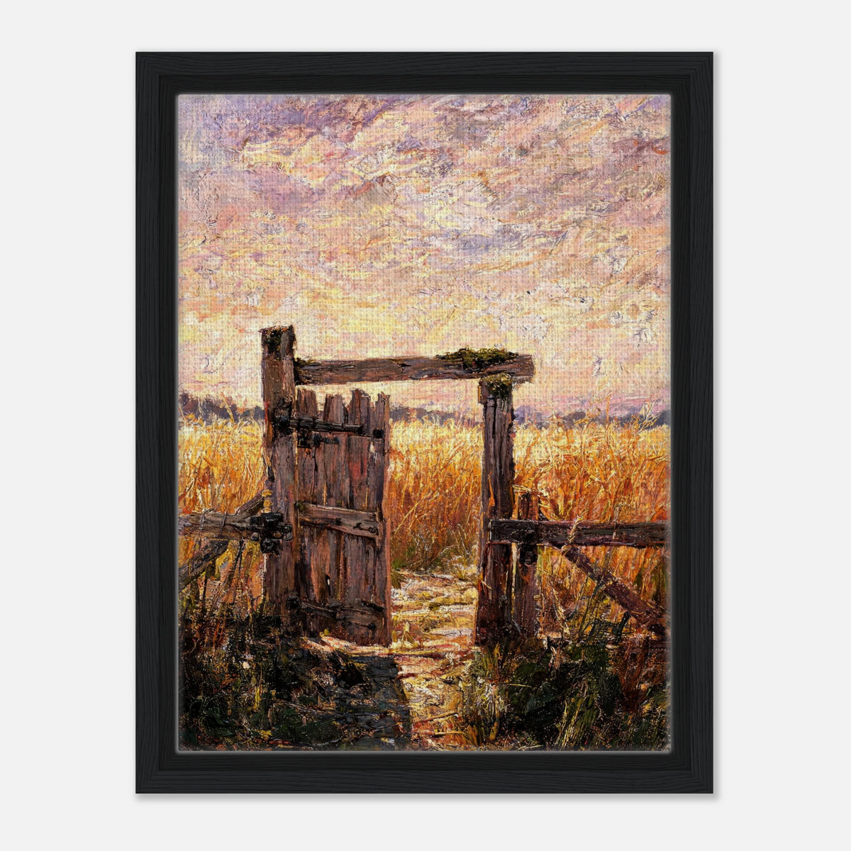 Rustic Wooden Gate to Golden Field Impressionist Art Print