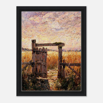 Rustic Wooden Gate to Golden Field Impressionist Art Print