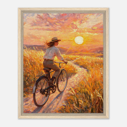 Golden Hour Bicycle Journey Framed Canvas Art