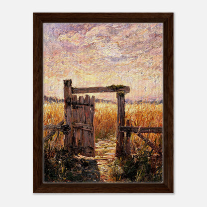 Rustic Wooden Gate to Golden Field Impressionist Art Print