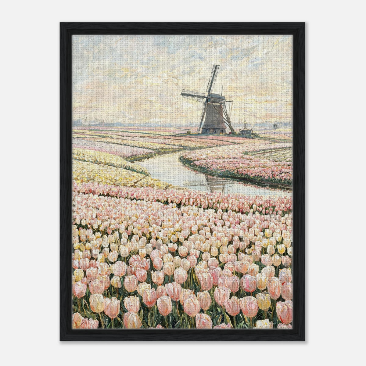 Dutch Tulip Fields & Windmill Impressionist Art Print
