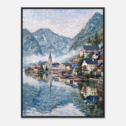 Alpine Lakeside Village Impressionist Art Print