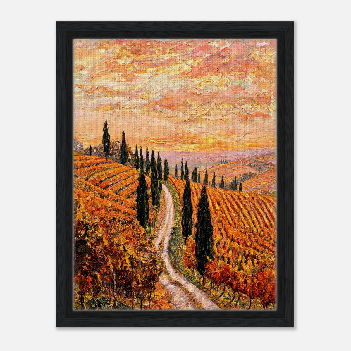 Tuscan Cypress Road Autumn Vineyard Impressionist Art Print