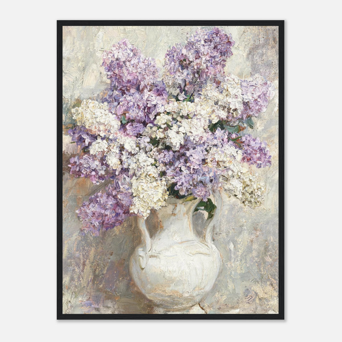 Lilac Blossoms in White Ceramic Vase Impressionist Art Print