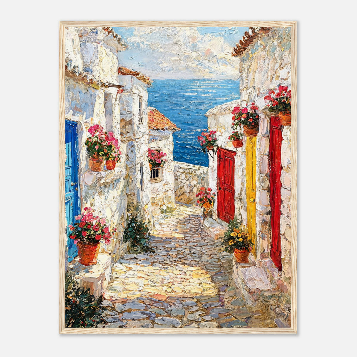 Mediterranean Coastal Village Alley Sea View Impressionist Art Print